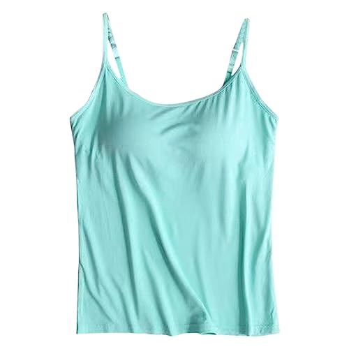 CGGMVCG Cami mit integriertem BH für Damen Baumwolle Camisole mit Verstellbarer Spaghettiträger Stretch Unterhemd Gepolstert Tank Tops, Minzgrün, 3X-Large von Generic