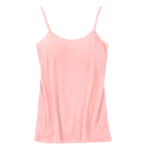 CGGMVCG Cami mit integriertem BH für Damen Baumwolle Camisole mit Verstellbarer Spaghettiträger Stretch Unterhemd Gepolstert Tank Tops, Pink, 3X-Large von Generic