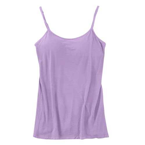 CGGMVCG Cami mit integriertem BH für Damen Baumwolle Camisole mit Verstellbarer Spaghettiträger Stretch Unterhemd Gepolstert Tank Tops, Violett, 4X-Large von Generic