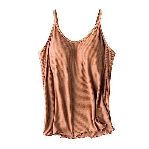 CGGMVCG Cami mit integriertem BH für Damen Gerippt Camisole mit Verstellbarer Spaghettiträger Stretch Unterhemd Gepolstert Tank Tops, Z04 Braun, Groß von Generic