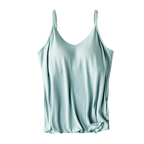 CGGMVCG Cami mit integriertem BH für Damen Gerippt Camisole mit Verstellbarer Spaghettiträger Stretch Unterhemd Gepolstert Tank Tops, Z04 Hellblau, Groß von Generic