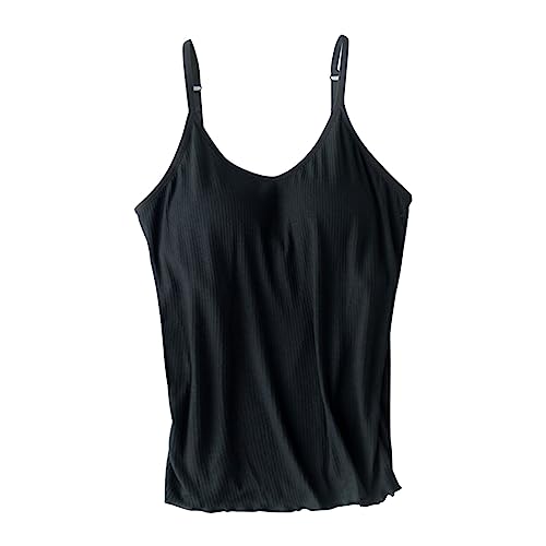 CGGMVCG Cami mit integriertem BH für Damen Gerippt Camisole mit Verstellbarer Spaghettiträger Stretch Unterhemd Gepolstert Tank Tops, Z04 Schwarz, Groß von Generic