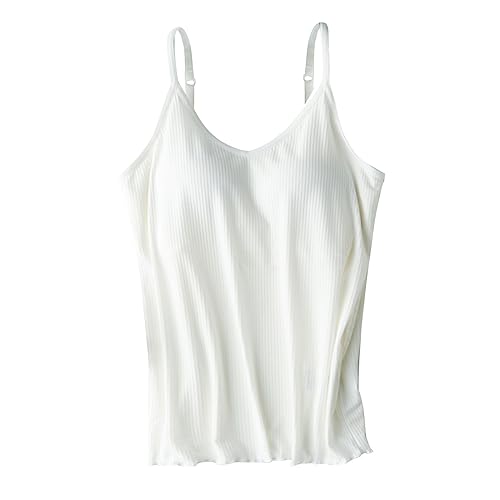 CGGMVCG Cami mit integriertem BH für Damen Gerippt Camisole mit Verstellbarer Spaghettiträger Stretch Unterhemd Gepolstert Tank Tops, Z04 Weiß, Klein von Generic