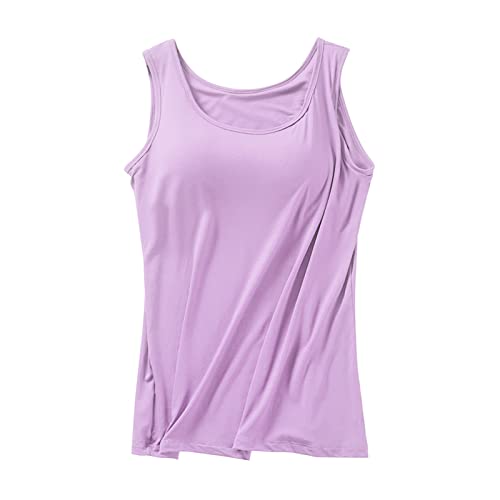 CGGMVCG Damen Unterhemd BH-Hemd Basic U-Ausschnitt Eingebauter BH Bügelloser Gepolstert Tank Tops Stretch Camisole, Z11 Lila, Klein von Generic