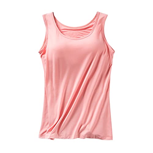 CGGMVCG Damen Unterhemd BH-Hemd Basic U-Ausschnitt Eingebauter BH Bügelloser Gepolstert Tank Tops Stretch Camisole, Z11 Rosa, Mittel von Generic