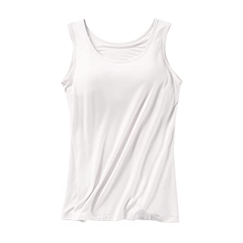 CGGMVCG Damen Unterhemd BH-Hemd Basic U-Ausschnitt Eingebauter BH Bügelloser Gepolstert Tank Tops Stretch Camisole, Z11 Weiß, Mittel von Generic