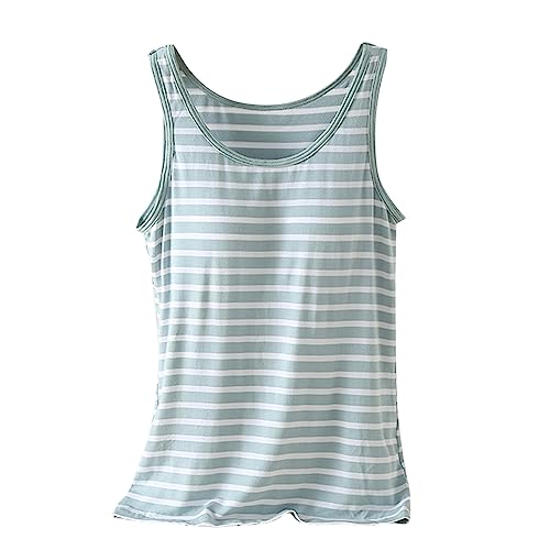 CGGMVCG Damen Unterhemd BH-Hemd Basic U-Ausschnitt Eingebauter BH Bügelloser Gepolstert Tank Tops Stretch Camisole, Z12 Blau, Mittel von Generic