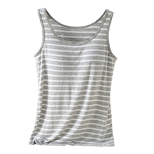 CGGMVCG Damen Unterhemd BH-Hemd Basic U-Ausschnitt Eingebauter BH Bügelloser Gepolstert Tank Tops Stretch Camisole, Z12 Grau, Groß von Generic