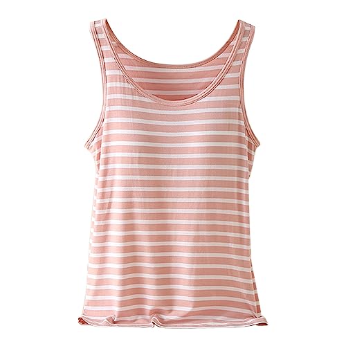 CGGMVCG Damen Unterhemd BH-Hemd Basic U-Ausschnitt Eingebauter BH Bügelloser Gepolstert Tank Tops Stretch Camisole, Z12 Rosa, Groß von Generic