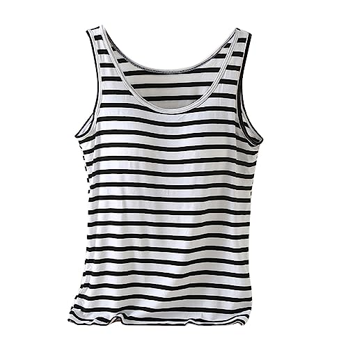 CGGMVCG Damen Unterhemd BH-Hemd Basic U-Ausschnitt Eingebauter BH Bügelloser Gepolstert Tank Tops Stretch Camisole, Z12 Schwarz, Groß von Generic