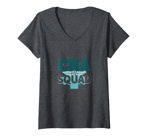 CNA Squad: Stolzes Ärzteteam Heartbeat T-Shirt mit V-Ausschnitt, Damen, Anthrazit Meliert, XL von Generic