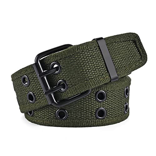 COMSY Nietengürtel Herren Größe 100-170cm Männer Gürtel Stoffgürtel Schwarz Unisex Doppelloch-Öse Gurtband Taillengürtelschnalle gewebter Stretch-Gürtel für jedes Alter,Armeegrün von Generic