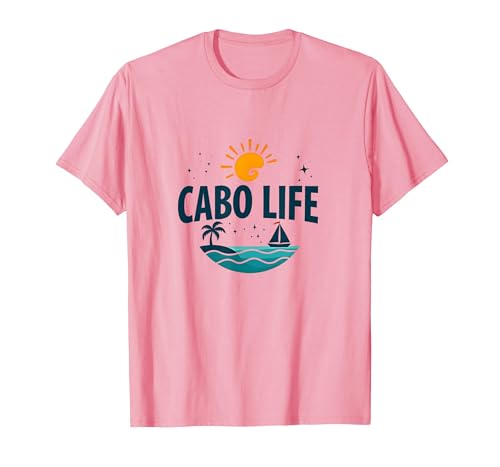 Cabo Life: Logo für Tropische Strandurlaube bei Sonnenuntergang T-Shirt, Herren, Rosa, S von Generic