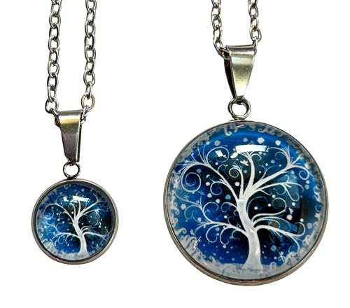 Cabochon Halskette Lebensbaum Blau weiß mit Anhänger Edelstahl 12 mm oder 25 mm Motiv (25 mm Motiv) von Generic