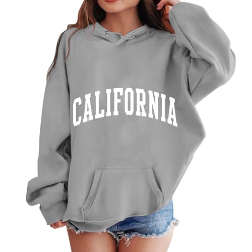 California Kapuzenpullover Für Mädchen Mode Buchstaben Drucke Oversize Pullover Sweatshirt mit Kapuzen Langarm Kapuzenpulli Sweatshirt Kinder Pulli Hoodie Oberteile 3-12 Jahre (Z3-Grey, 11-12 Years) von Generic