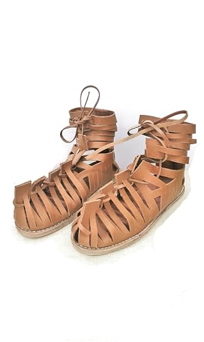 Caligae Mittelalterliche Römer-Sandalen für Herren, Gladiatoren, Leder, mittelalterlich, antiker römischer Soldat, braun, Caligae, Vinatge, griechischer römischer Soldat, antikes Halloween-Kostüm von Generic