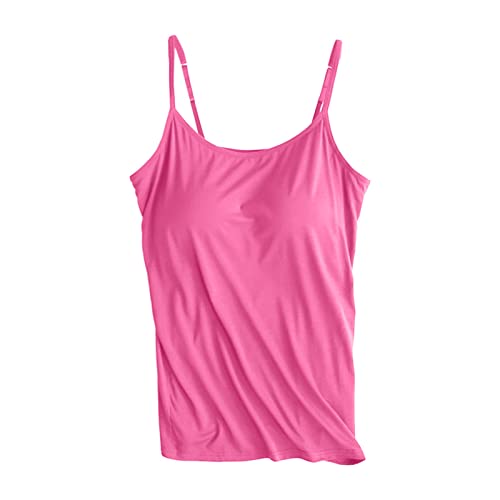 Cami mit integriertem BH für Damen, Baumwolle, verstellbar, mit Rahmen, BH, Stretch-Unterhemd, Knallpink (Hot Pink), Mittel von Generic