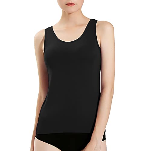 Cami mit integriertem BH für Damen, Baumwolle, verstellbar, mit Rahmen, BH, Stretch-Unterhemd, Z01 Schwarz, Mittel von Generic