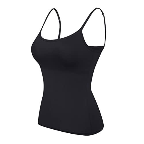 Camisole Top Damen Basic Tank Top Mit Integriertem Bh Mieder Slim Fit Weste Gepolstertes Unterhemd Bh Hemd U-Ausschnitt Bauchweg Shapewear Top Trägertop Body Shaper Spaghettiträger Oberteile von Generic