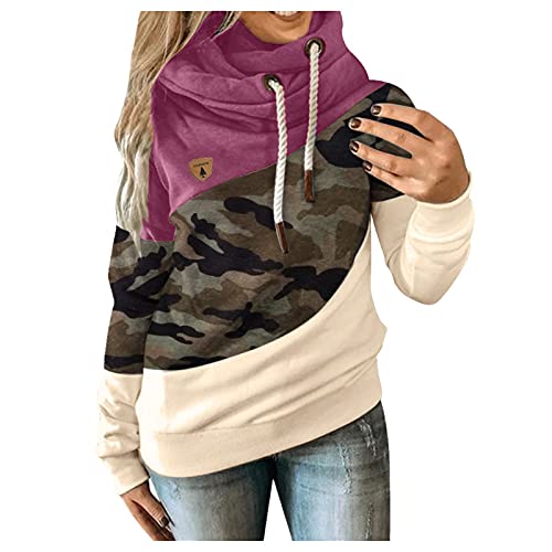 Camo Hoodies mit Designs Kapuze Kordelzug Pullover Sweatshirts Farbblock Trendy Camouflage Essentials Cool Bequem Personalisiert Strand für Frauen mit Kapuze Strand Hoodies für Frauen, hot pink, 48 von Generic