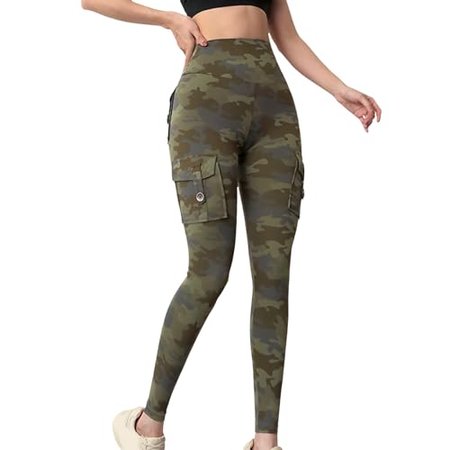Camouflage Leggings Damen High Waist Booty Scrunch Leggings mit Taschen Bauchweg Sportleggings Po Push Up Yogahose Scrunch Sporthose Mode Wunderhose für Yoga Sport Gym Und Freizeit von Generic