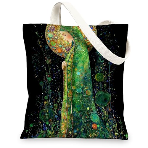 Canvas-Tragetasche mit Blumenmuster, umweltfreundlich, wiederverwendbar, bunt, leicht, grün, Schulterriemen, 33 x 38 cm von Generic