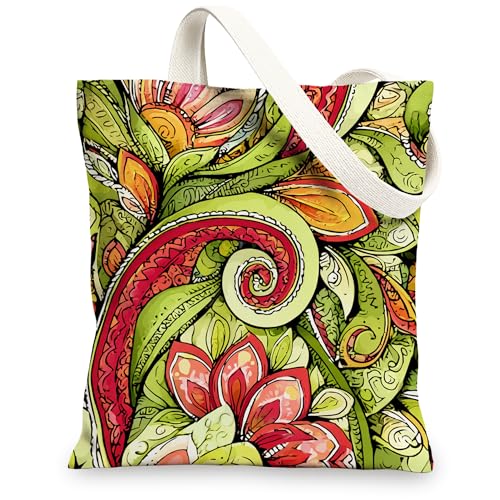 Canvas-Tragetasche mit Blumenmuster, umweltfreundlich, wiederverwendbar, lebendiger, leichter Schultergurt, 33 x 38 cm von Generic