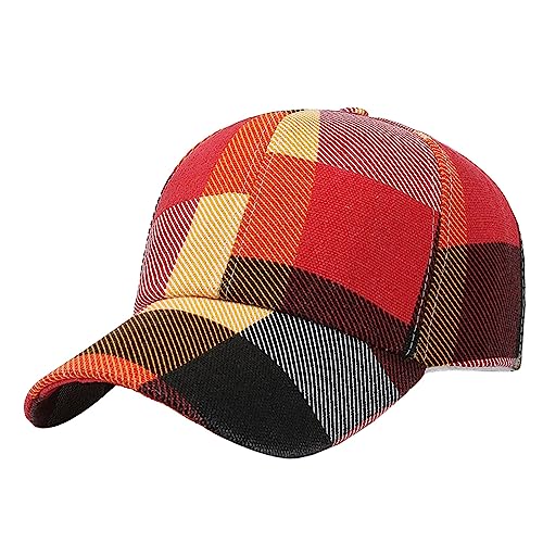 Cap Herren Snapback Caps Herren Stilvolle Karierte Outdoor-Sonnenhut, lässige Trendige Mütze, Baseballmütze für die Freizeit. Sommer Damen Unifarben Sportkappe Atmungsaktiv (Red, One Size) von Generic