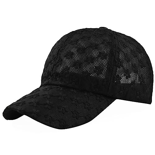 Cap Unisex Schwarz,Basecap Damen Spitze Blumenmuster-Freizeit Kappe Herren Sommer Cappy Sport Verstellbar Einfarbig Schildkappe Schildkappen Schirmkappe Sonnenkappe Baseballmütze Mütze Outdoor von Generic