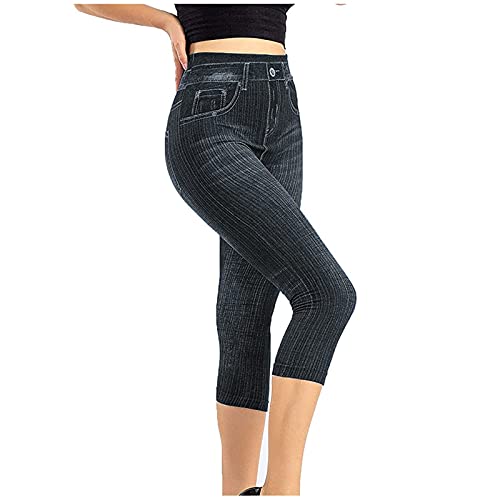 Capri Jeans Damen Sommer 3/4 High Waist Stretch Jeanshose Bequeme In Schmaler Passform Bermuda Leggings Outdoor Streetwear Skinny Bequeme Mom Sommerjeans Mit Münztasche,S-XXL von Generic