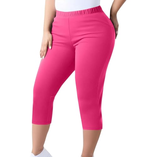Capri Leggings Damen Sommer Große Größen 3/4 Hose Leicht Sporthose Kurze Sportleggins High Waist Jogginghose Stretch Yogahose Einfarbig Caprihose Elastische Taille Freizeithose Strandhose von Generic
