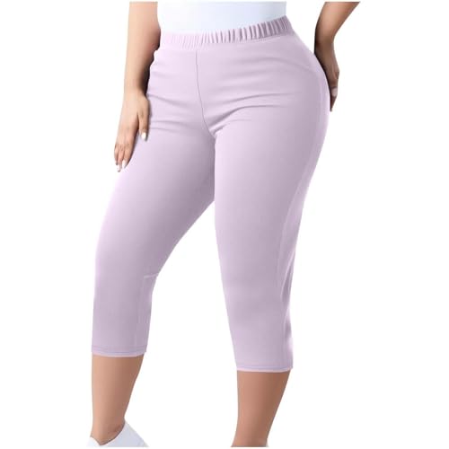 Capri Leggings Damen Sommer Große Größen 3/4 Hose Leicht Sporthose Kurze Sportleggins High Waist Jogginghose Stretch Yogahose Einfarbig Caprihose Elastische Taille Freizeithose Strandhose von Generic