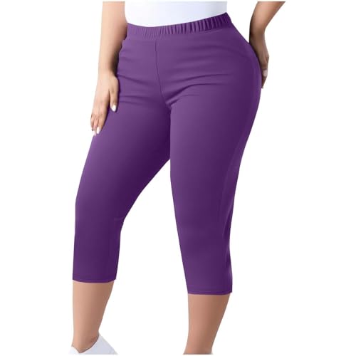 Capri Leggings Damen Sommer Große Größen 3/4 Hose Leicht Sporthose Kurze Sportleggins High Waist Jogginghose Stretch Yogahose Einfarbig Caprihose Elastische Taille Freizeithose Strandhose von Generic