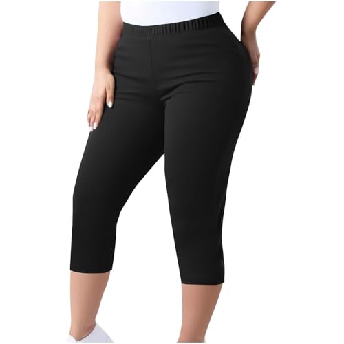 Capri Leggings Damen Sommer Große Größen 3/4 Hose Leicht Sporthose Kurze Sportleggins High Waist Jogginghose Stretch Yogahose Einfarbig Caprihose Elastische Taille Freizeithose Strandhose von Generic