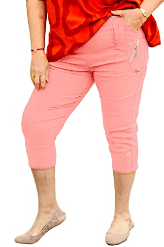 CAPRICE 3/4 Länge Vera Tucci Cropped Hose Damen Caprihose Caprihose Caprihose Elastische Taille Hose für Frauen, rose pink, 42-44 von Generic