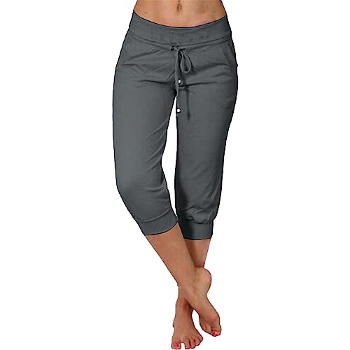 Caprihose Damen 3/4 Sommer Stretch Wanderhose Sommer 3/4 Sporthose Kurze Hose Fitness-Jogginghose Barmuda Shorts Sommerhose Knielang Freizeithose Große Größen Haremshose/Yogahose/Arbeitshose von Generic