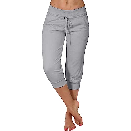 Caprihose Damen 3/4 Sommer Stretch Wanderhose Sommer 3/4 Sporthose Kurze Hose Fitness-Jogginghose Barmuda Shorts Sommerhose Knielang Freizeithose Große Größen Haremshose/Yogahose/Arbeitshose von Generic