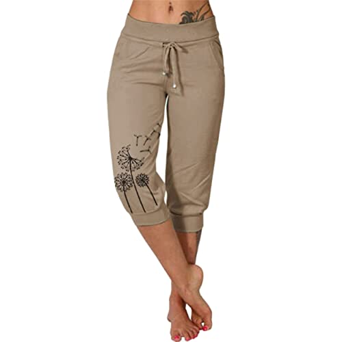 Caprihose Damen 3/4 Sommer Stretch Wanderhose Sommer 3/4 Sporthose Kurze Hose Fitness-Jogginghose Barmuda Shorts Sommerhose Knielang Freizeithose Große Größen Haremshose/Yogahose/Arbeitshose von Generic