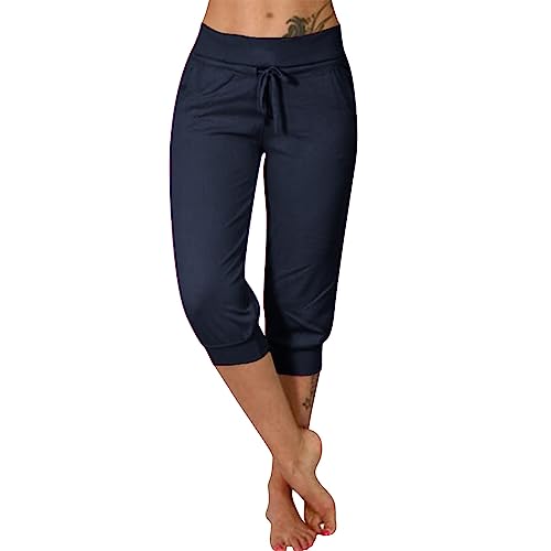 Caprihose Damen 3/4 Sommer Stretch Wanderhose Sommer 3/4 Sporthose Kurze Hose Fitness-Jogginghose Barmuda Shorts Sommerhose Knielang Freizeithose Große Größen Haremshose/Yogahose/Arbeitshose von Generic