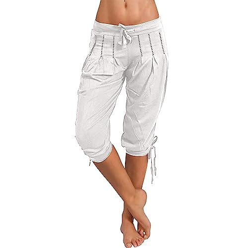 Caprihose Damen 3/4 Sommer Stretch Wanderhose Sommer 3/4 Sporthose Kurze Hose Fitness-Jogginghose Barmuda Shorts Sommerhose Knielang Freizeithose Große Größen Haremshose/Yogahose/Arbeitshose von Generic