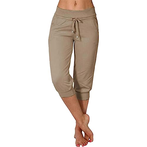 Caprihose Damen 3/4 Sommer Stretch Wanderhose Sommer 3/4 Sporthose Kurze Hose Fitness-Jogginghose Barmuda Shorts Sommerhose Knielang Freizeithose Große Größen Haremshose/Yogahose/Arbeitshose von Generic