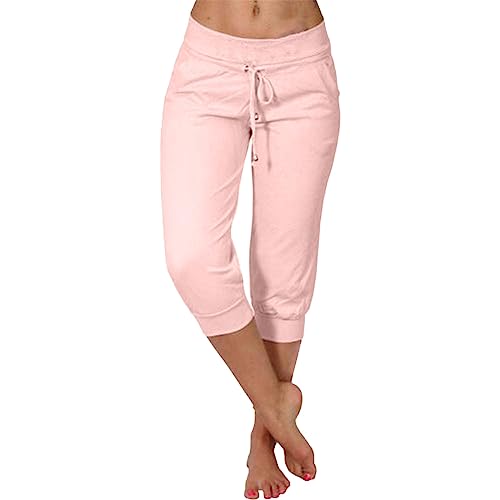 Caprihose Damen 3/4 Sommer Stretch Wanderhose Sommer 3/4 Sporthose Kurze Hose Fitness-Jogginghose Barmuda Shorts Sommerhose Knielang Freizeithose Große Größen Haremshose/Yogahose/Arbeitshose von Generic