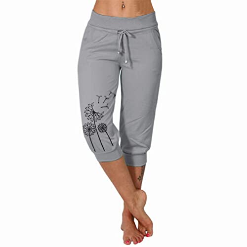 Caprihose Damen 3/4 Sommer Stretch Wanderhose Sommer 3/4 Sporthose Kurze Hose Fitness-Jogginghose Barmuda Shorts Sommerhose Knielang Freizeithose Große Größen Haremshose/Yogahose/Arbeitshose von Generic