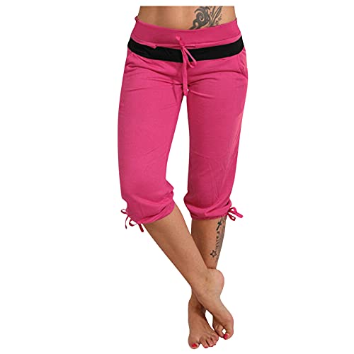 Caprihose Damen 3/4 Sommer Stretch Wanderhose Sommer 3/4 Sporthose Kurze Hose Fitness-Jogginghose Barmuda Shorts Sommerhose Knielang Freizeithose Große Größen Haremshose/Yogahose/Arbeitshose von Generic