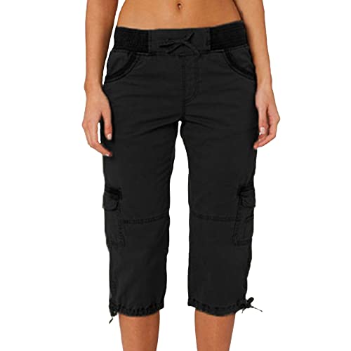 Caprihose Damen Jogginghose 3/7 Sporthose Hose Sommer Freizeithose Sweathose Shorts Einfarbig Baggy Kordelzug Taille Yogahose Trainingshose Cargo Pants Damen Baggy Caprihose Damen Sommer Leicht von Generic