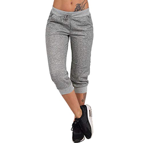 Caprihose Damen Sommer Pumphose Kurze 3/4 Hose Sporthose Yogahose Tunnelzug Lang Sommerhose Leichte Stoffhose Jerseyhose Mode Frauen Freizeithose Cargohose Jogginghose von Generic