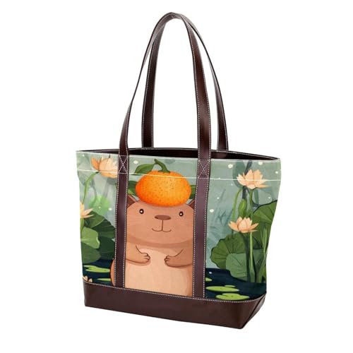 Capybara-4 Tragetaschen aus strapazierfähigem Leder und Segeltuch, Handtaschen für Damen, Tragegriff oben, Hobo-Taschen von Generic