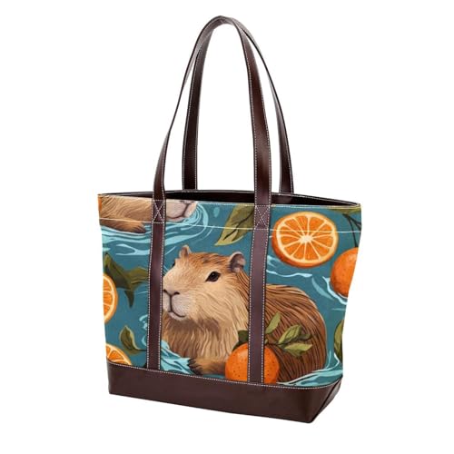Capybara-5 modische Damen-Geldbörse aus gewaschenem, strapazierfähigem Leder mit Tragegriff oben, mit Taschen, Reißverschluss, mehrfarbig, 33,8 x 12 x 31 cm von Generic