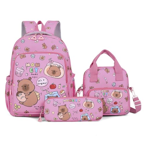 Capybara Backpack for Kids Girls School Funny School Bag Sets Capybara Backpacks 3 in 1 Cartoon Laptop Travel Bag with Lunchbox Pencil Case for Child Teenage Casual Rucksack von Generic