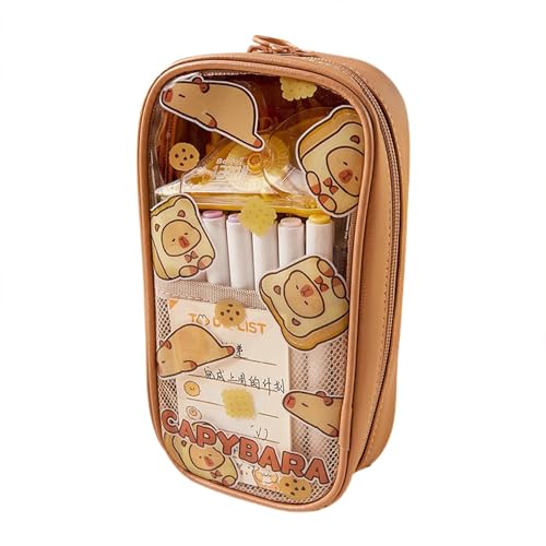Capybara Federmäppchen, durchsichtiges Federmäppchen | Niedlicher Cartoon-Federmäppchen-Organizer - Marker-Tasche, ästhetische Bleistifttasche, Stifttasche mit Reißverschluss für Spitzer, Haftnotizen von Generic